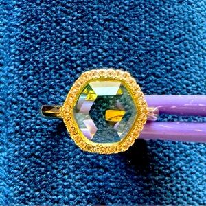 Gold Ring (not real gold) with Green Stone Adjustable Women